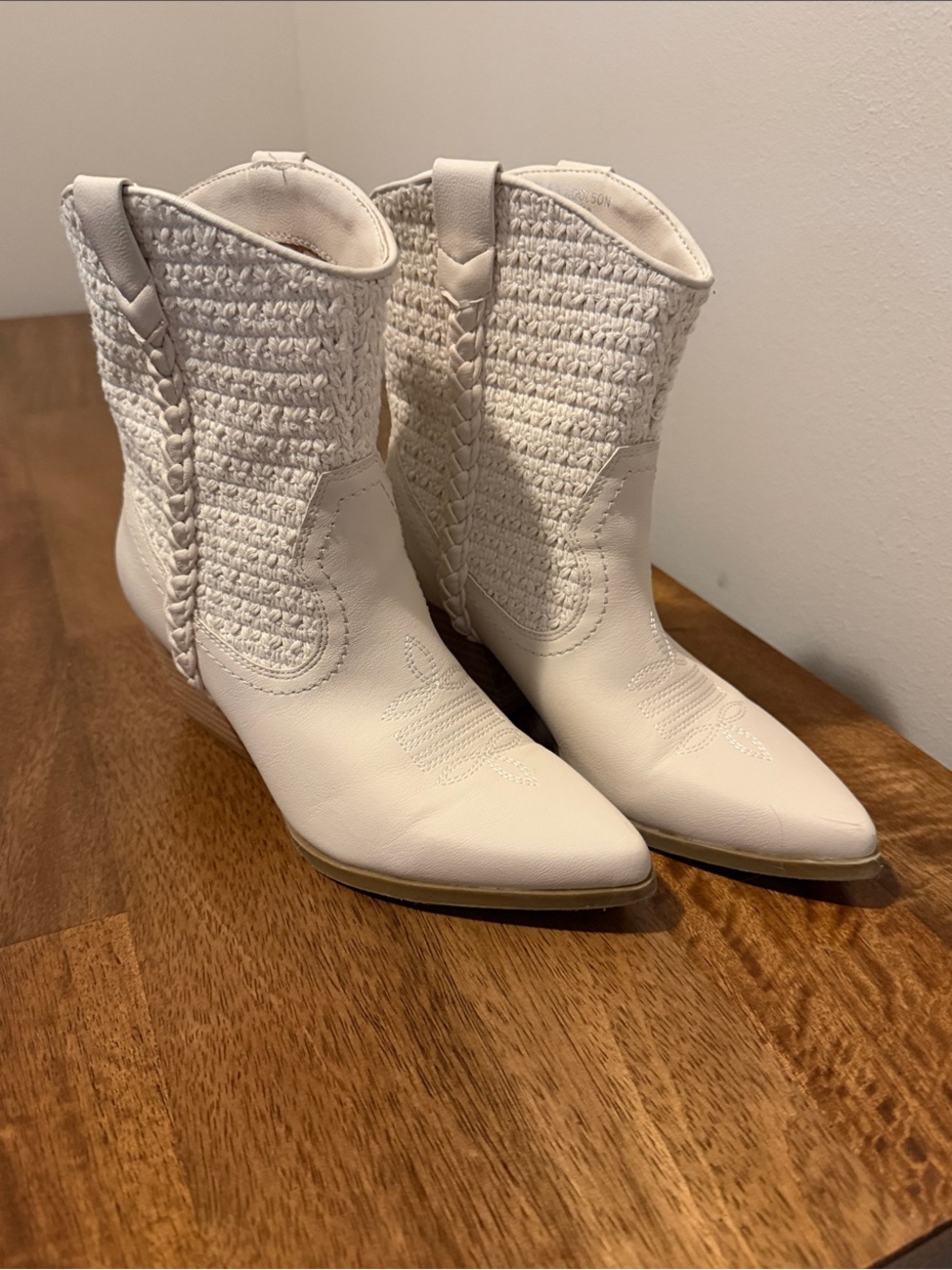 Dolce Vita White Braided Western Ankle Boots